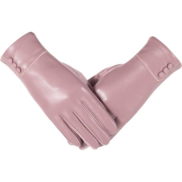 Women's Light Purple Winter Fashion Leather Windproof Suede Driving Dress Gloves - Picture 1 of 7